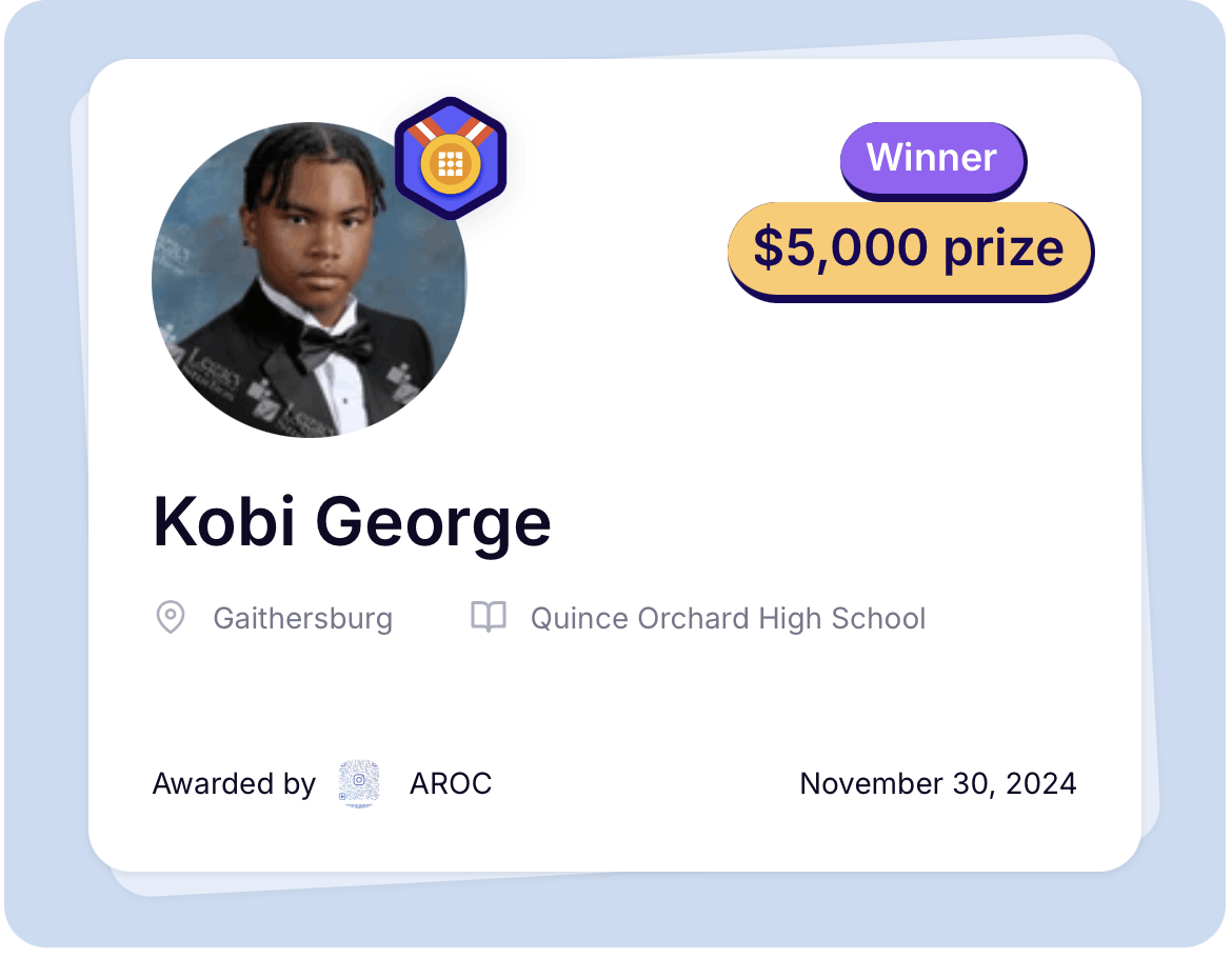 AROC scholarship announcement recognizing 2024 winner Kobi George