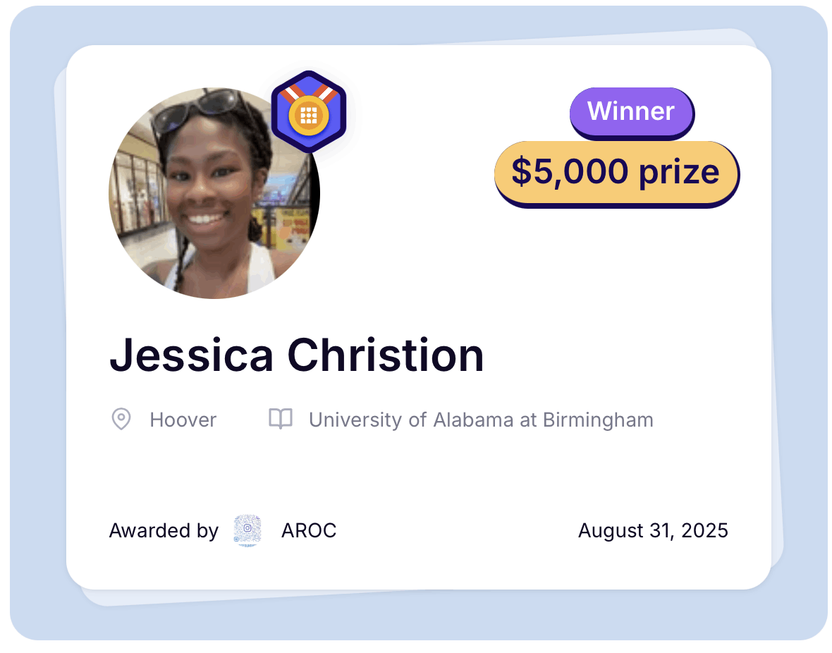 AROC scholarship announcement recognizing 2025 winner Jessica Christion